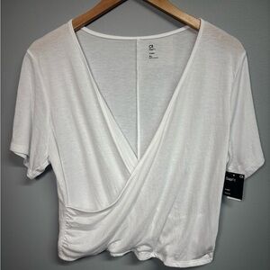 GAP White Short Sleeve Wrap Blouse